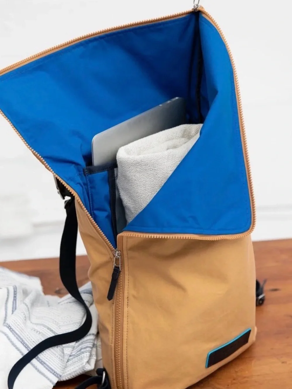 Timbuk2 Mustard Canvas Fold-Top Backpack with Black Straps